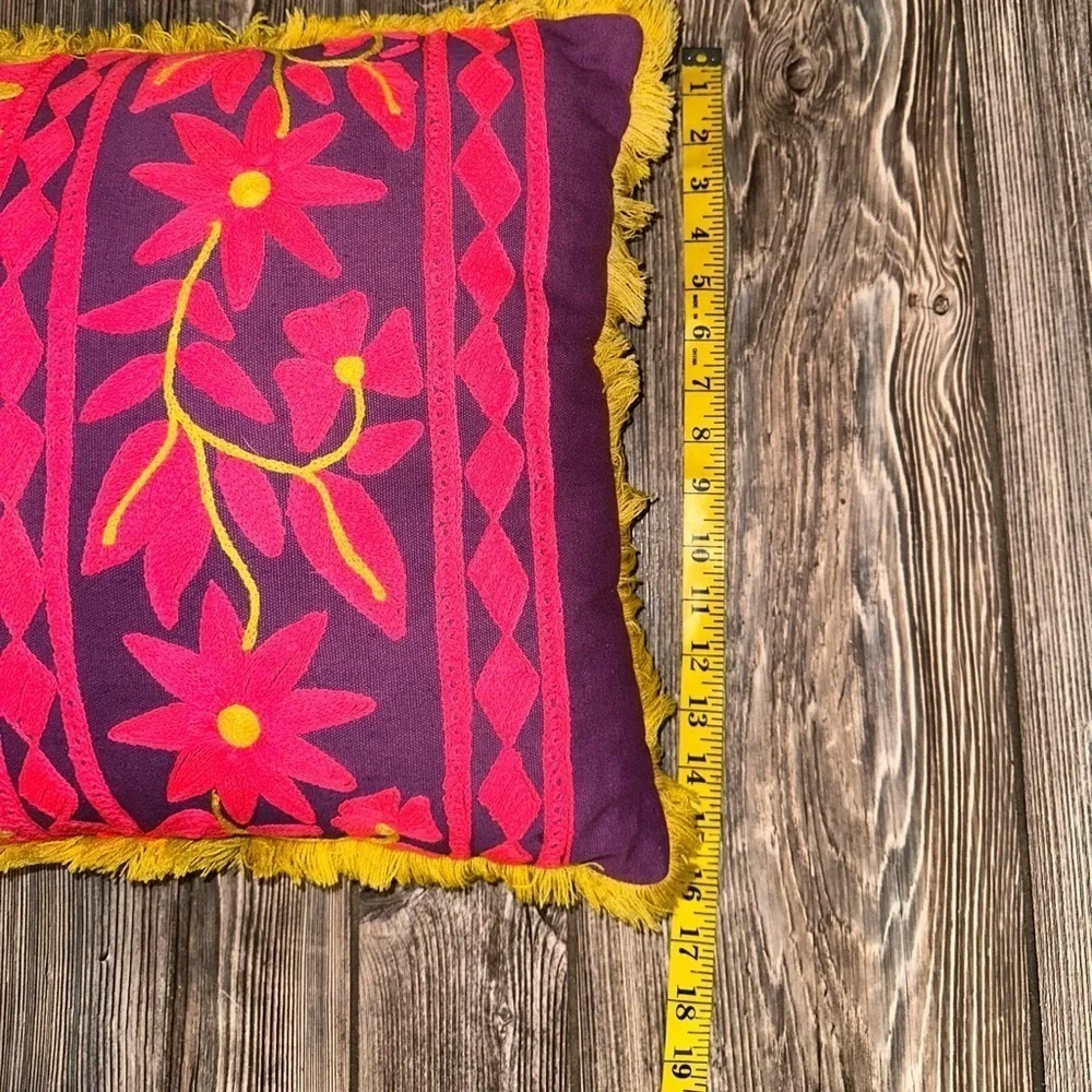 Modelli Bohemian Embroidered Floral Fringe Pillow